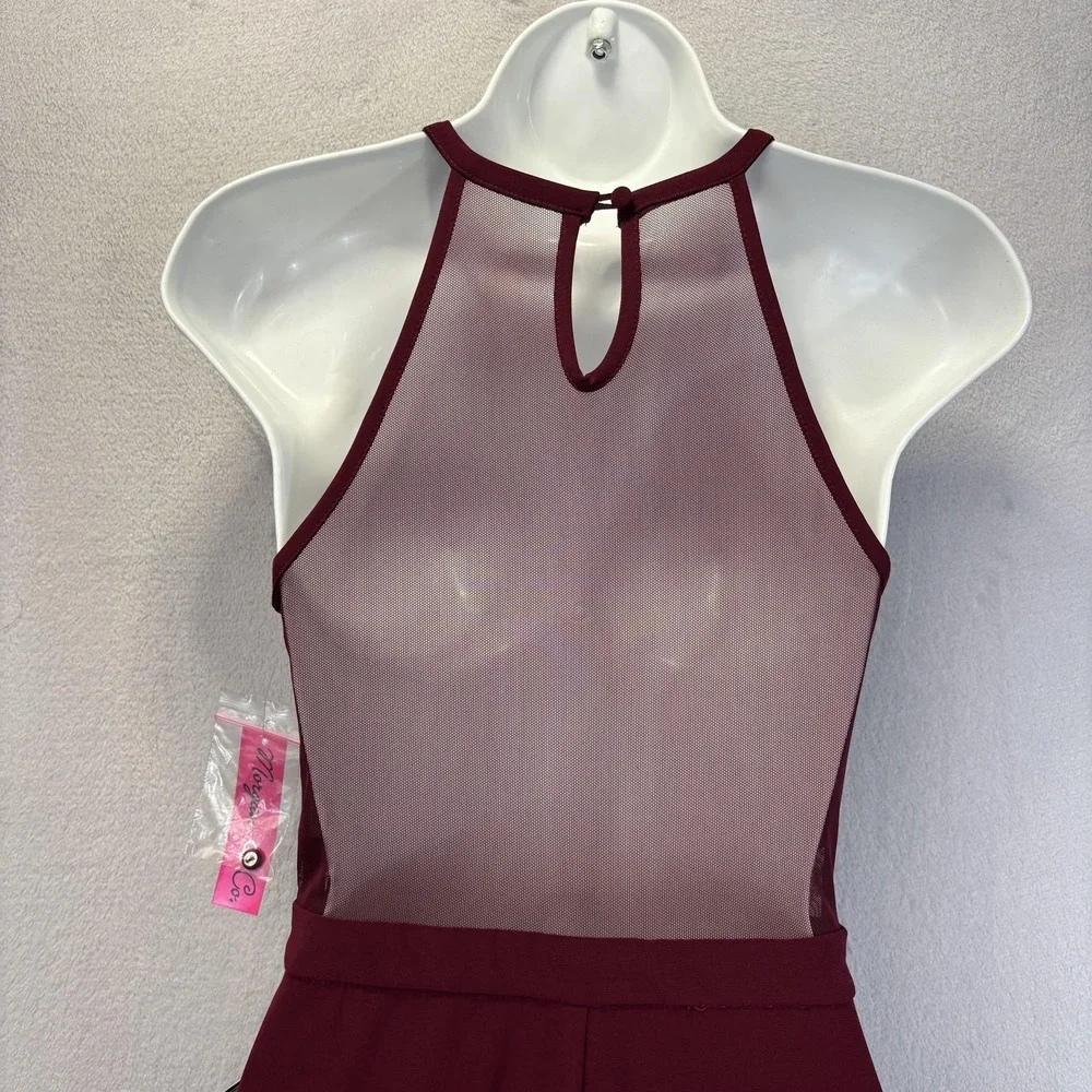 NWT Morgan & Co Lace Sequin Cutout Dress Juniors 5‎ Merlot Red Halter Party NEW